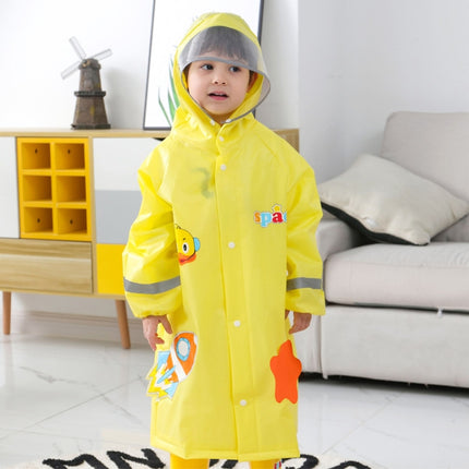 Large Hat Brim Cartoon Print Children Raincoat with Schoolbag Seat, Size: S(Yellow)-garmade.com