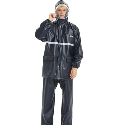 Adult Anti-Riot HD Double Brim Raincoat Rainpants Sets, Size: M(Navy)-garmade.com