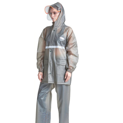 Adult Anti-Riot HD Double Brim Raincoat Rainpants Sets, Size: M(Water Gray)-garmade.com