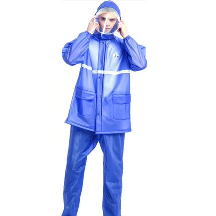 Adult Anti-Riot HD Double Brim Raincoat Rainpants Sets, Size: M(Sea Blue)-garmade.com