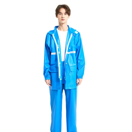 Adult Anti-Riot HD Double Brim Raincoat Rainpants Sets, Size: M(Lake Blue)-garmade.com