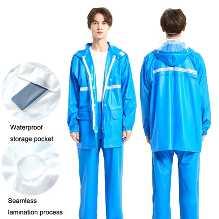 Adult Anti-Riot HD Double Brim Raincoat Rainpants Sets, Size: M(Lake Blue)-garmade.com