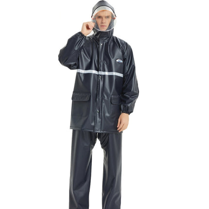 Adult Anti-Riot HD Double Brim Raincoat Rainpants Sets, Size: L(Navy)-garmade.com