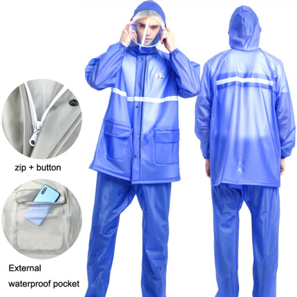 Adult Anti-Riot HD Double Brim Raincoat Rainpants Sets, Size: L(Sea Blue)-garmade.com