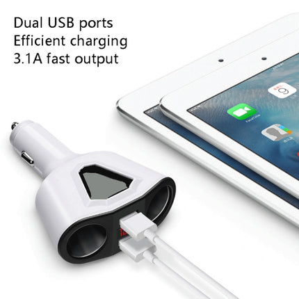 3.1A Dual USB Digital Display Multi-Function Driving Recorder Universal Automotive Charger(White)-garmade.com