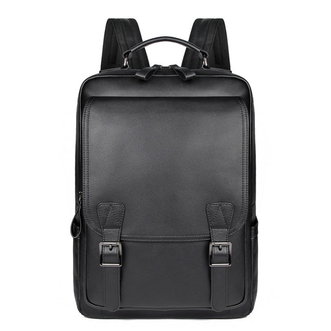 Casual Business Cowhide Leather Backpack Laptop Bag For Men(Black)-garmade.com