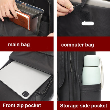 Casual Business Cowhide Leather Backpack Laptop Bag For Men(Black)-garmade.com