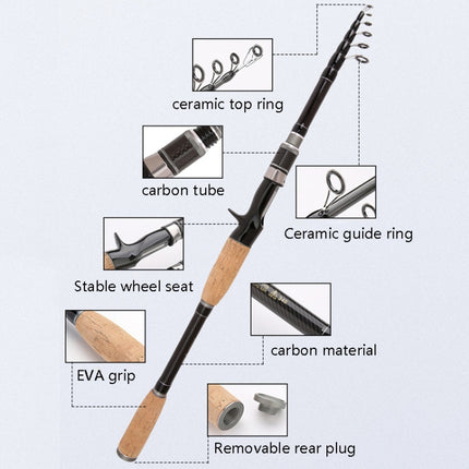 Telescopic Carbon Lure Rod Short Section Fishing Casting Rod, Length: 3.0m(Straight Handle)-garmade.com