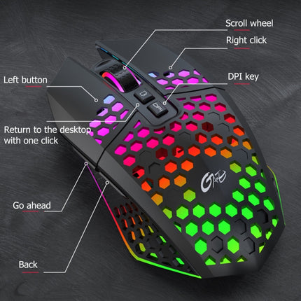 FMOUSE X801 8 Keys 1600DPI Hollow Luminous Gaming Office Mouse,Style: Black Wireless Rechargeable-garmade.com