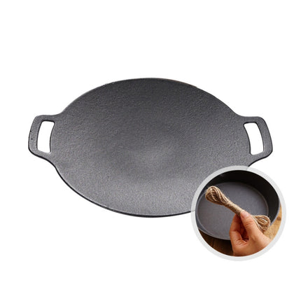 Outdoor Camping BBQ Cast Iron Grill Pan,Style: Baking Pan+Hemp Rope-garmade.com