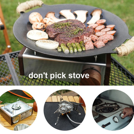 Outdoor Camping BBQ Cast Iron Grill Pan,Style: Baking Pan+Hemp Rope-garmade.com