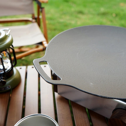 Outdoor Camping BBQ Cast Iron Grill Pan,Style: Baking Pan+Hemp Rope-garmade.com