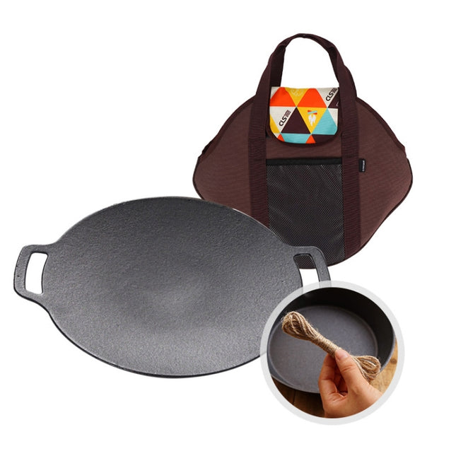 Outdoor Camping BBQ Cast Iron Grill Pan,Style: Baking Pan+Hemp Rope+Storage Bag-garmade.com