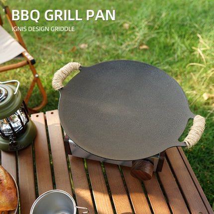 Outdoor Camping BBQ Cast Iron Grill Pan,Style: Baking Pan+Hemp Rope+Storage Bag-garmade.com