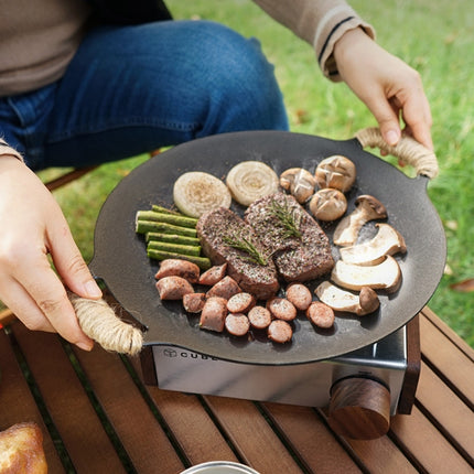 Outdoor Camping BBQ Cast Iron Grill Pan,Style: Baking Pan+Net+Hemp Rope-garmade.com