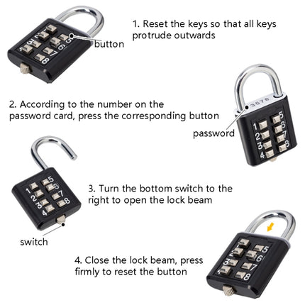 2 PCS 10-Bit Button Password Lock Cabinet Door Tool Box Button Padlock(Electroplating White)-garmade.com