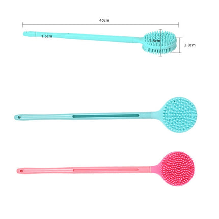 Silicone Massage Long Handle Double Sided Bath Brush(Blue)-garmade.com