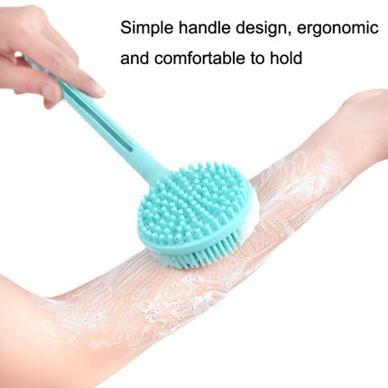 Silicone Massage Long Handle Double Sided Bath Brush(Blue)-garmade.com