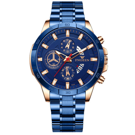 FNGEEN 5225 Multifunctional Waterproof Quartz Watch, Color: Blue Steel Rose Shell Blue Surface-garmade.com