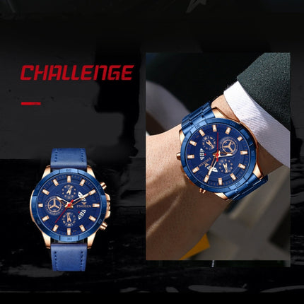 FNGEEN 5225 Multifunctional Waterproof Quartz Watch, Color: Blue Steel Rose Shell Blue Surface-garmade.com