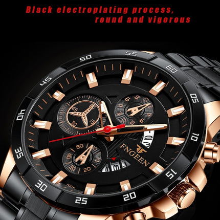 FNGEEN 5225 Multifunctional Waterproof Quartz Watch, Color: Black Steel Rose Shell Black Surface-garmade.com