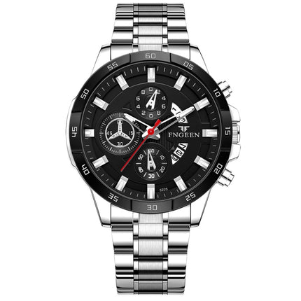 FNGEEN 5225 Multifunctional Waterproof Quartz Watch, Color: White Steel White Shell Black Surface-garmade.com