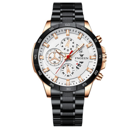 FNGEEN 5225 Multifunctional Waterproof Quartz Watch, Color: Black Steel Black Circle White Surface-garmade.com