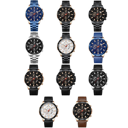 FNGEEN 5225 Multifunctional Waterproof Quartz Watch, Color: Blue Leather Rose Shell Blue Surface-garmade.com