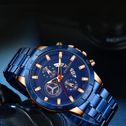 FNGEEN 5225 Multifunctional Waterproof Quartz Watch, Color: Blue Leather Rose Shell Blue Surface-garmade.com