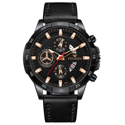 FNGEEN 5225 Multifunctional Waterproof Quartz Watch, Color: Black Leather Black Shell Black Surface-garmade.com