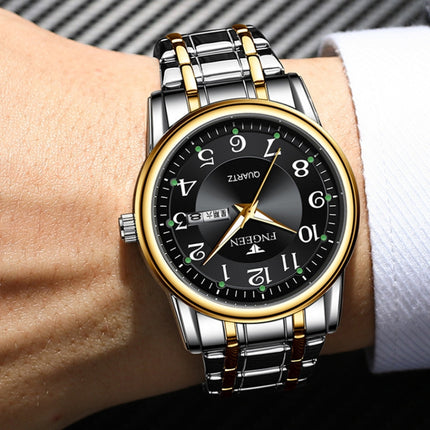 FNGEEN 7888 Large Digital Dial Quartz Steel Band Watch(Gold Black Surface)-garmade.com