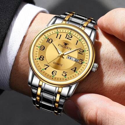 FNGEEN 7888 Large Digital Dial Quartz Steel Band Watch(Gold Gold Surface)-garmade.com