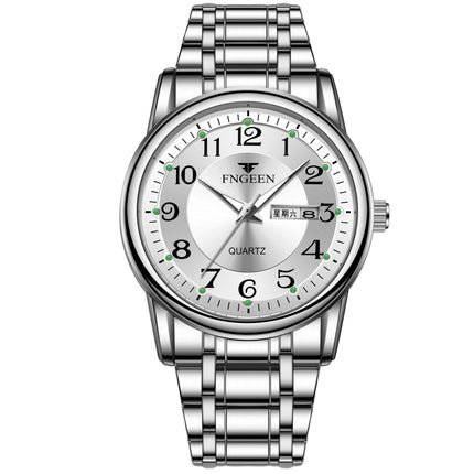 FNGEEN 7888 Large Digital Dial Quartz Steel Band Watch(White Steel White Surface)-garmade.com