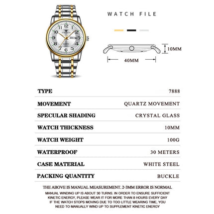 FNGEEN 7888 Large Digital Dial Quartz Steel Band Watch(Gold White Surface)-garmade.com