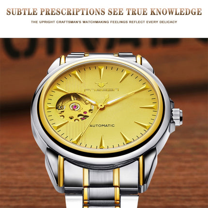 FNGEEN 8813 Multifunction Automatic Men Mechanical Watch(Brown Leather Gold Gold Surface)-garmade.com