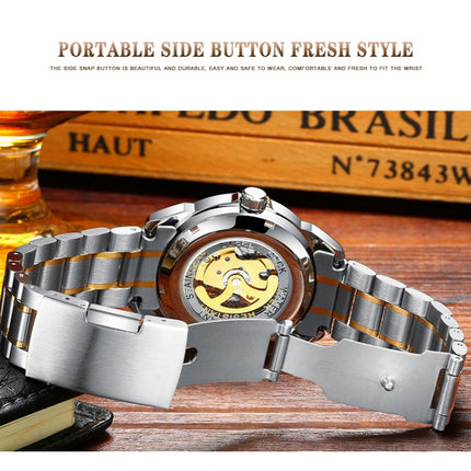 FNGEEN 8813 Multifunction Automatic Men Mechanical Watch(Brown Leather Gold White Surface)-garmade.com
