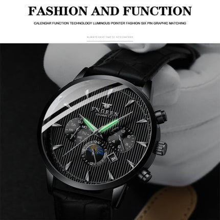 FNGEEN 5781 Multifunction Sports Waterproof Quartz Watch(Black Steel White Surface)-garmade.com