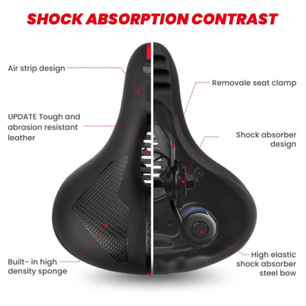 SGODDE Mountain Bike Shock Absorbing Thickened Soft Saddle(Black Red)-garmade.com