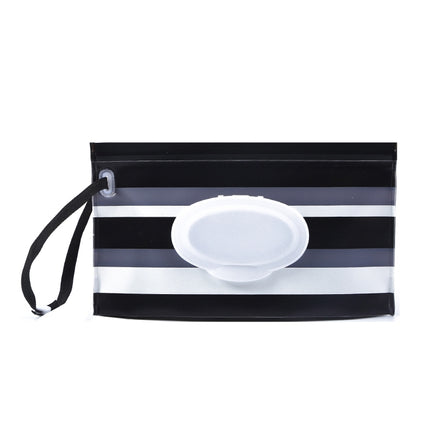 Baby EVA Wet Wipes Bag Portable Flip Removable Sanitary Wet Wipes Bag(Black And Grey Stripe)-garmade.com