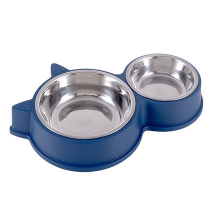 Pet Cat Ears Stainless Steel Double Bowl(Blue)-garmade.com