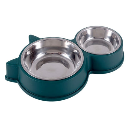 Pet Cat Ears Stainless Steel Double Bowl(Green)-garmade.com