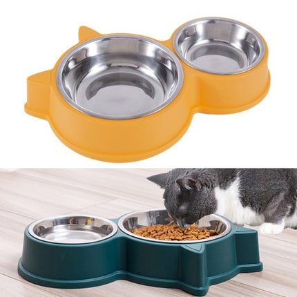 Pet Cat Ears Stainless Steel Double Bowl(Yellow)-garmade.com