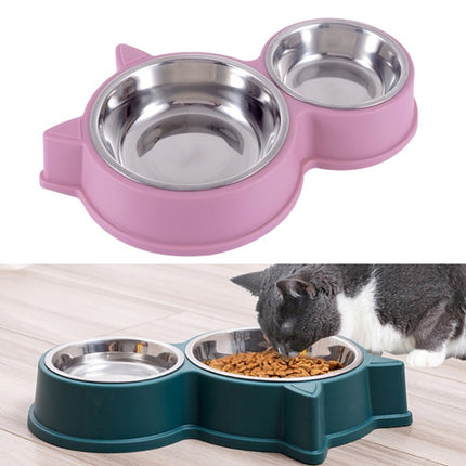 Pet Cat Ears Stainless Steel Double Bowl(Pink)-garmade.com