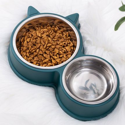 Pet Cat Ears Stainless Steel Double Bowl(Pink)-garmade.com