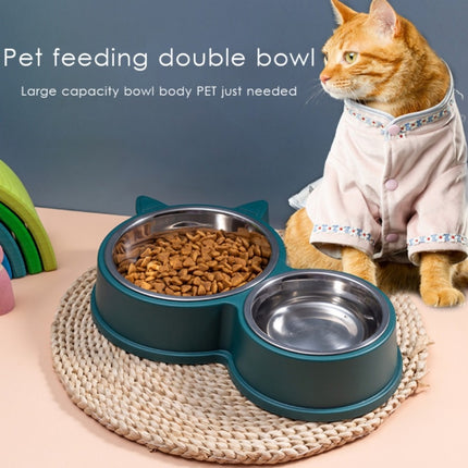 Pet Cat Ears Stainless Steel Double Bowl(Blue)-garmade.com