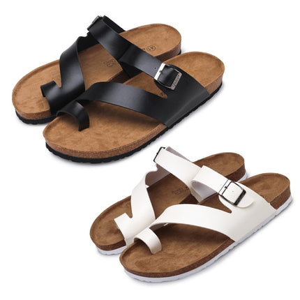 Couple Cork Slippers Men Summer Flip-flops Beach Sandals, Size: 38(Black)-garmade.com