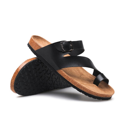 Couple Cork Slippers Men Summer Flip-flops Beach Sandals, Size: 38(Black)-garmade.com