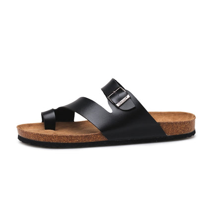 Couple Cork Slippers Men Summer Flip-flops Beach Sandals, Size: 39(Black)-garmade.com