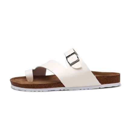 Couple Cork Slippers Men Summer Flip-flops Beach Sandals, Size: 40(White)-garmade.com