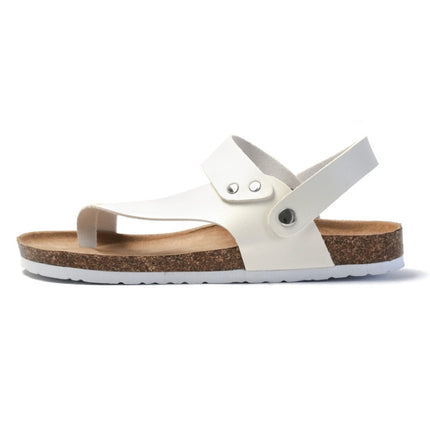Men Summer Cork Flip Flops Beach Couple Leather Sandals, Size: 38(White)-garmade.com